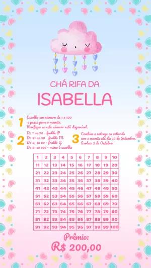 Chá Rifa Chuva de Amor com Nuvem Fofa para Editar e Imprimir