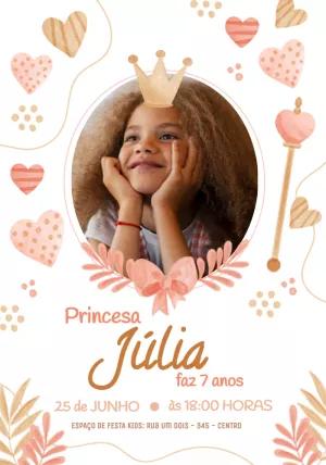 Convite Aniversário Princesa com Foto para Editar Online