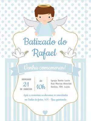 Convite de Batizado Menino Anjinho para Editar Online