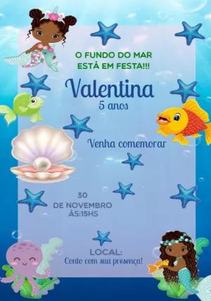Convite de Aniversário Sereia Fundo do Mar para Editar