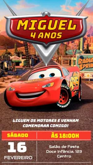 Convite Aniversário Carros Relâmpago McQueen para Editar