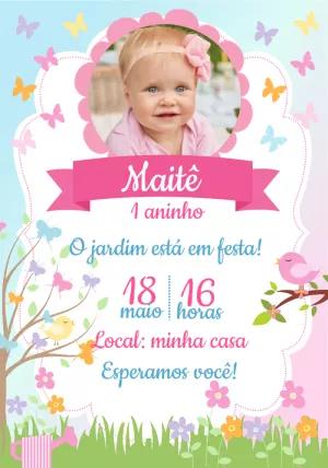 Convite Aniversário Jardim Encantado com Foto para Editar