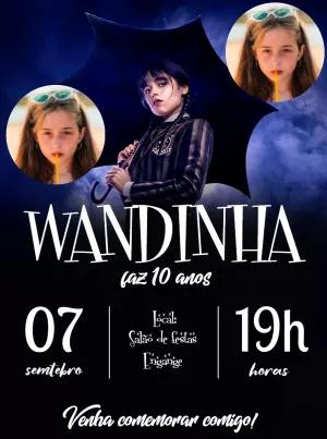 Convite Aniversário Wandinha com Foto para Editar Online