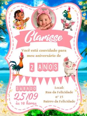 Convite Aniversário Moana Baby com Foto para Editar Online