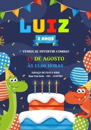 Convite de Aniversário Dinossauros Fofos para Editar Online