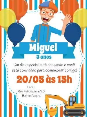 Convite de Aniversário Blippi para Editar e Imprimir Online