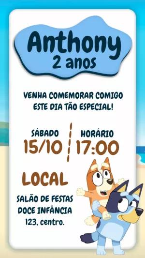 Convite de Aniversário Bluey e Bingo Editável Online