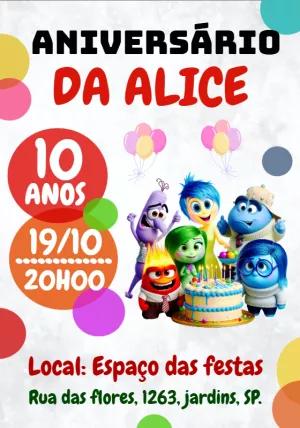 Convite Aniversário Divertida Mente 2 com Personagens para Editar