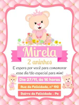 Convite Aniversário Ursinha Princesa para Editar Online