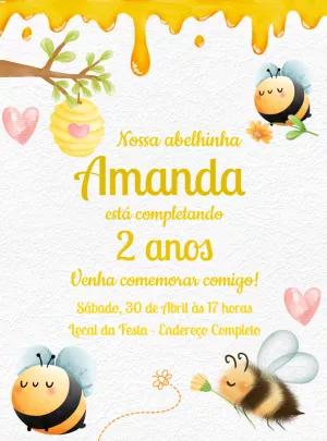 Convite de Aniversário Abelhinha Fofa para Editar Online