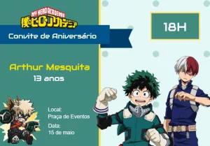 Convite Aniversário My Hero Academia com Personagens para Editar