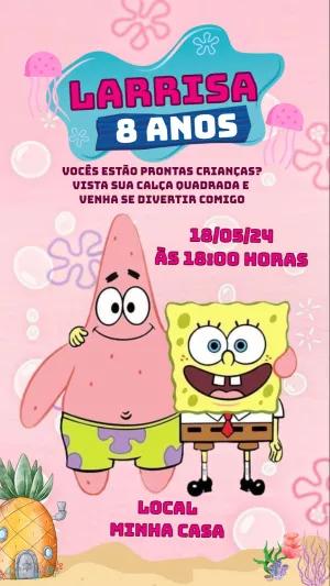 Convite Aniversário Bob Esponja Rosa para Editar Online