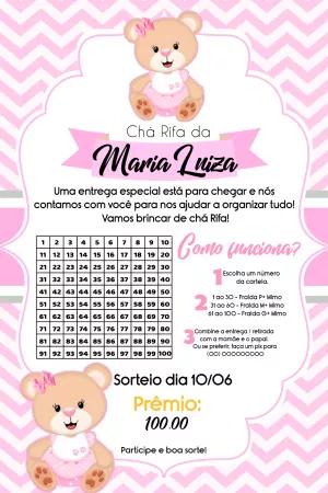 Convite Chá Rifa Ursinha Princesa Editável para Imprimir