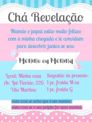Convite Chá Revelação Rosa e Azul para Editar Online