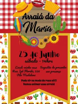 Convite Arraiá Festa Junina com Ícones Típicos para Editar
