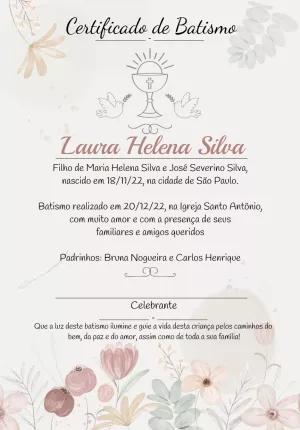 Certificado de Batismo Floral Delicado para Editar Online