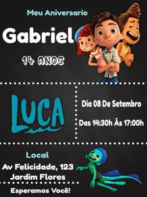 Convite de Aniversário Luca com Personagens para Editar Online