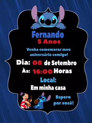 Convite de Aniversário Lilo & Stitch com Personagens para Editar