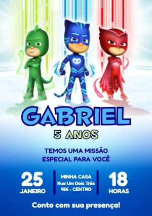 Convite de Aniversário PJ Masks com Heróis para Editar Online