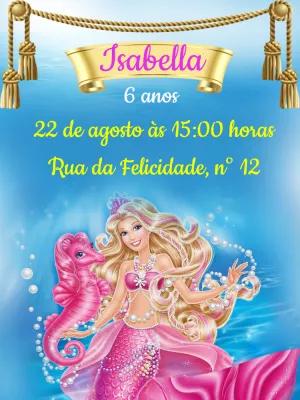 Convite Aniversário Barbie Sereia Editável Online