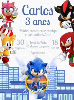 Convite de Aniversário Sonic com a Turma para Editar Online
