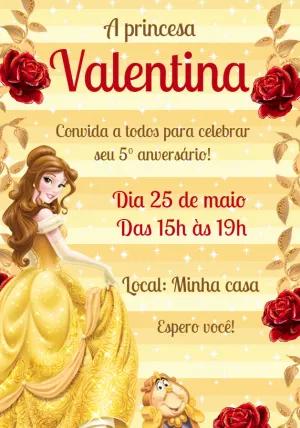 Convite de Aniversário Bela e a Fera para Editar Online
