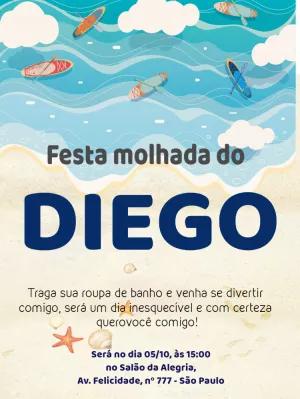 Convite de Aniversário Festa na Praia com Pranchas para Editar