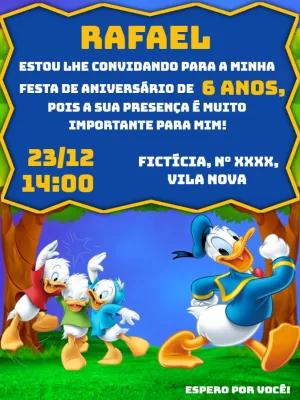 Convite de Aniversário Pato Donald para Editar Online