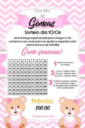 Chá Rifa de Gêmeas com Ursinhas para Editar Online