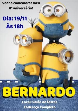 Convite de Aniversário Minions para Editar Online