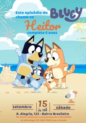 Convite de Aniversário Bluey e Família para Editar Online