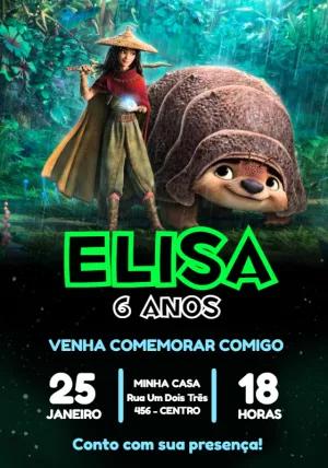 Convite de Aniversário Raya e o Último Dragão para Editar Online