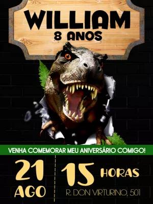 Convite de Aniversário Dinossauro T-Rex para Editar Online