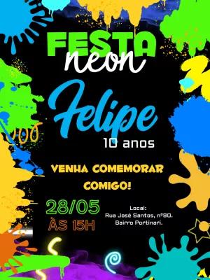 Convite de Aniversário Neon Balada para Editar Online