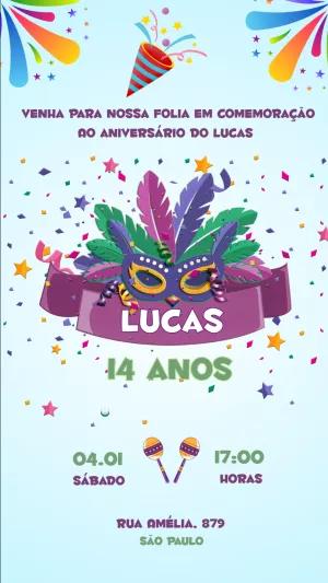 Convite de Aniversário Carnaval com Máscara para Editar Online