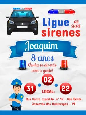 Convite de Aniversário Policial com Carro para Editar Online
