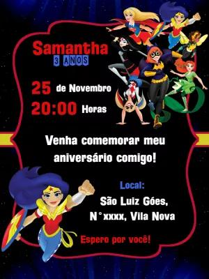 Convite de Aniversário Super Heroínas para Editar Online