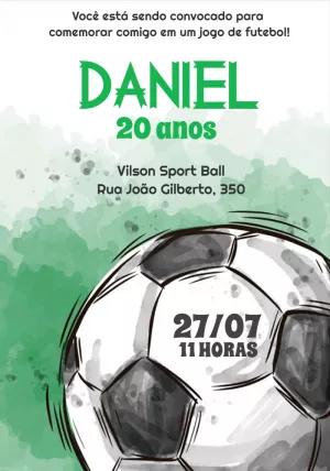 Convite de Aniversário Futebol Aquarela para Editar Online