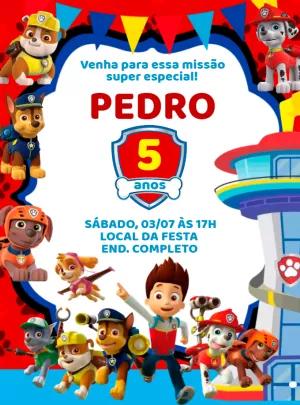 Convite Aniversário Patrulha Canina para Editar Online