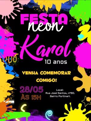 Convite Aniversário Festa Neon Balada para Editar Online