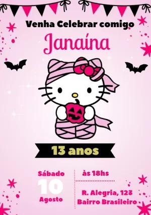 Convite de Aniversário Hello Kitty Halloween para Editar Online