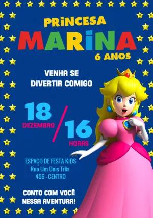 Convite de Aniversário Princesa Peach para Editar Online