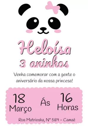 Convite Aniversário Panda Menina para Editar Online