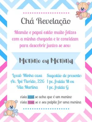 Convite Chá Revelação Ursinhos para Editar Online