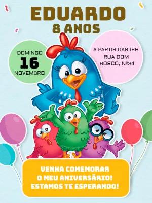 Convite de Aniversário Galinha Pintadinha para Editar Online