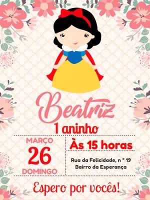 Convite Aniversário Branca de Neve para Editar Online