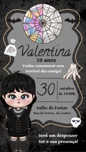 Convite Aniversário Wandinha Addams Cute para Editar Online