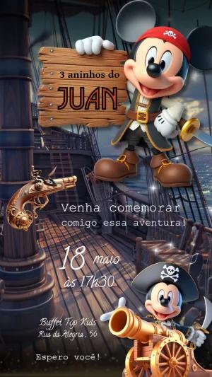 Convite Aniversário Mickey Pirata para Editar Online