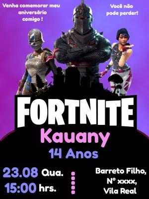 Convite de Aniversário Fortnite com Personagens para Editar