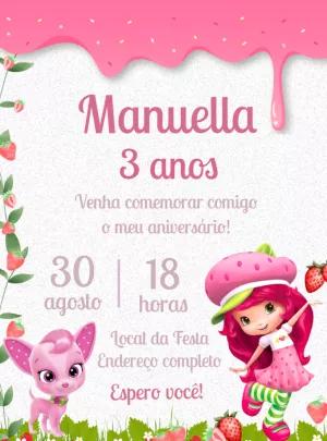 Convite de Aniversário Moranguinho para Editar Online